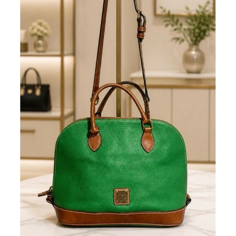 Dooney & Bourke Green Pebbled Leather Zip Zip‎ Satchel Crossbody Bag EUC